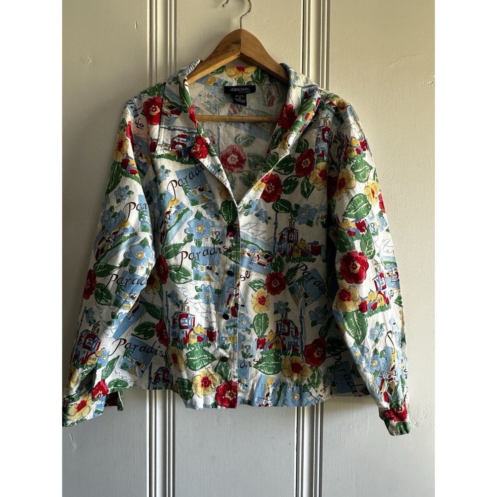Jordan Blue Label Linen Blend Jacket XL Italian Coastal Print Cropped Jacket